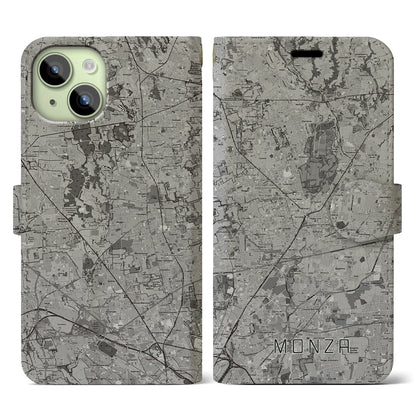 【モンツァ（イタリア）】地図柄iPhoneケース（手帳タイプ）モノトーン・iPhone 15 用