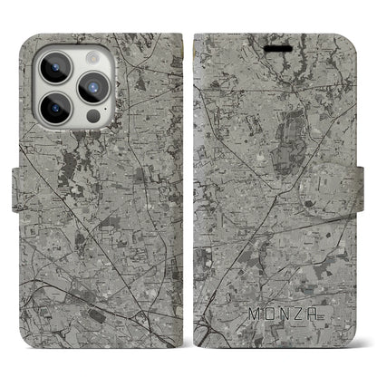 【モンツァ（イタリア）】地図柄iPhoneケース（手帳タイプ）モノトーン・iPhone 15 Pro 用