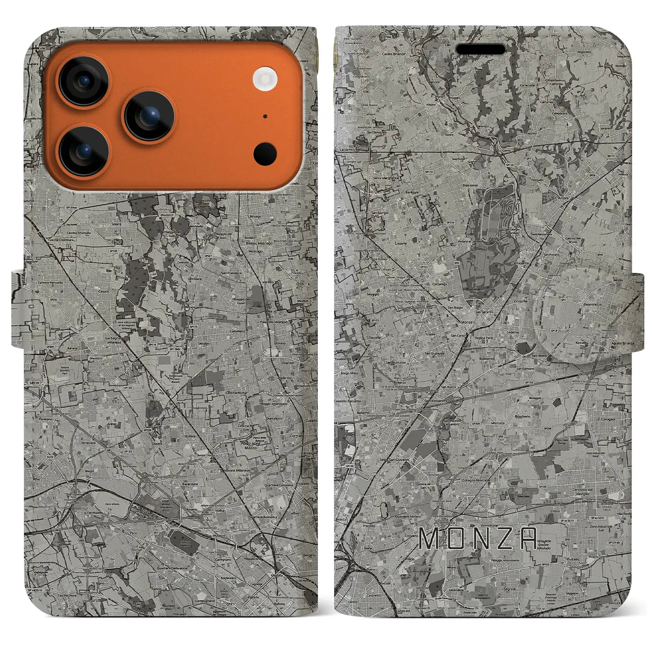 【モンツァ（イタリア）】地図柄iPhoneケース（手帳タイプ）