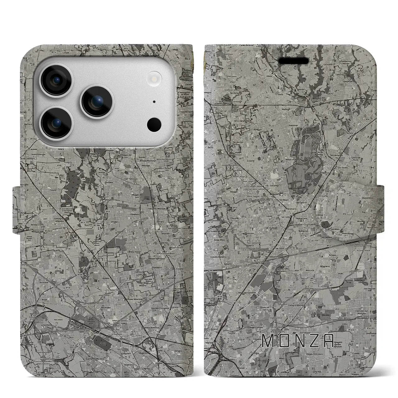 【モンツァ（イタリア）】地図柄iPhoneケース（手帳タイプ）