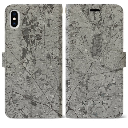 【モンツァ（イタリア）】地図柄iPhoneケース（手帳タイプ）モノトーン・iPhone XS Max 用