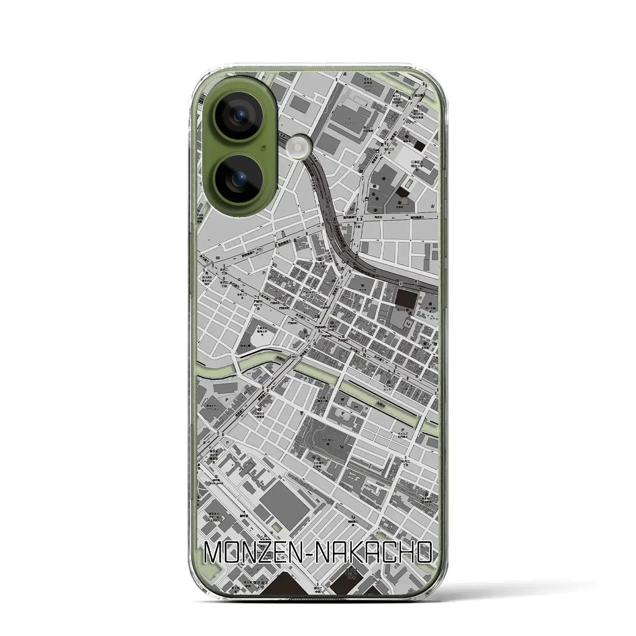 【門前仲町（東京都）】地図柄iPhoneケース（クリアタイプ）モノトーン・iPhone 17 Pro Max 用