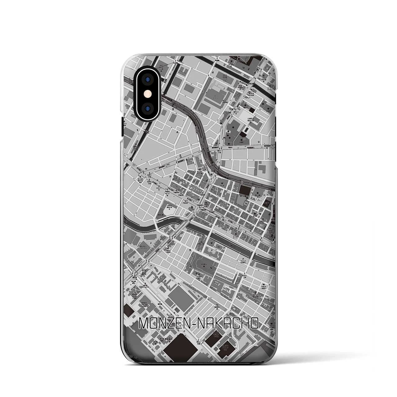 【門前仲町（東京都）】地図柄iPhoneケース（クリアタイプ）モノトーン・iPhone XS / X 用