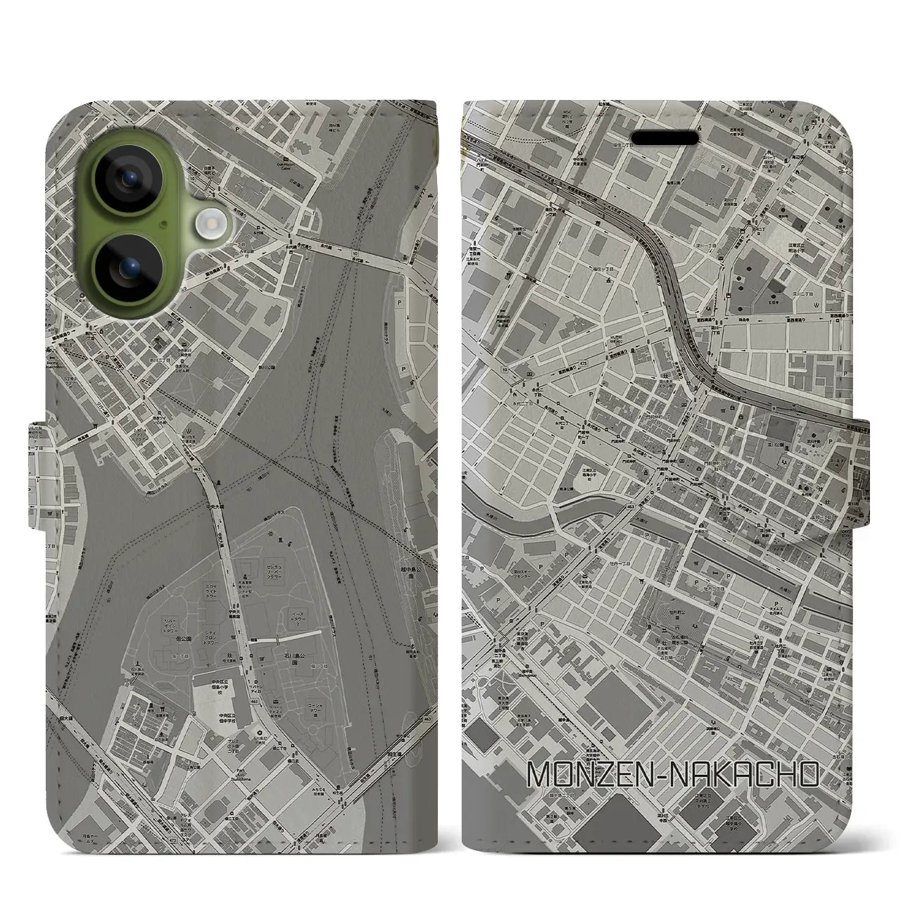 【門前仲町（東京都）】地図柄iPhoneケース（手帳タイプ）