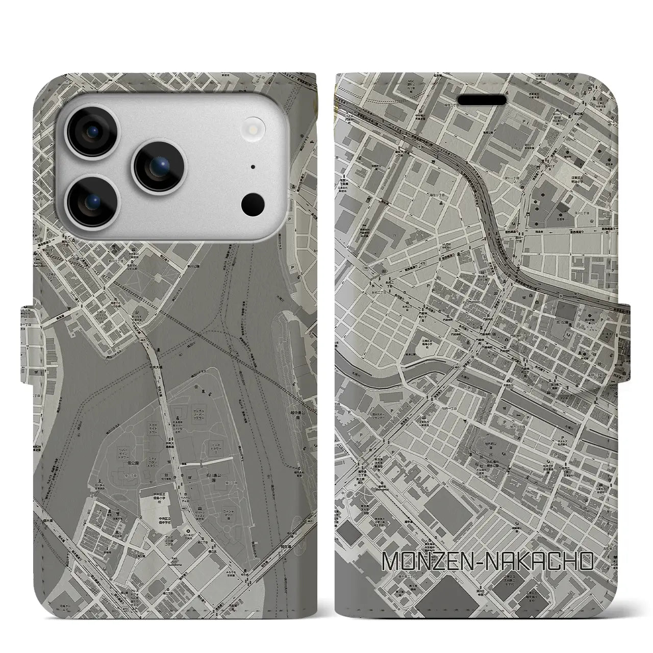 【門前仲町（東京都）】地図柄iPhoneケース（手帳タイプ）