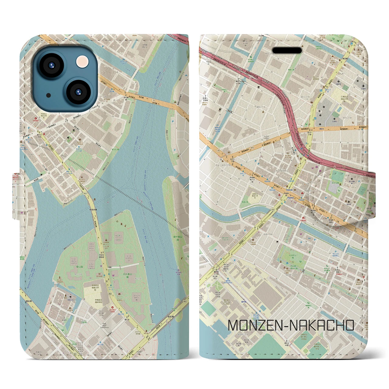 【門前仲町（東京都）】地図柄iPhoneケース（手帳タイプ）