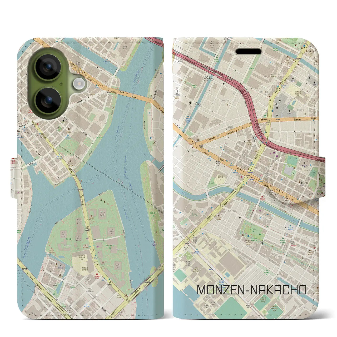 【門前仲町（東京都）】地図柄iPhoneケース（手帳タイプ）