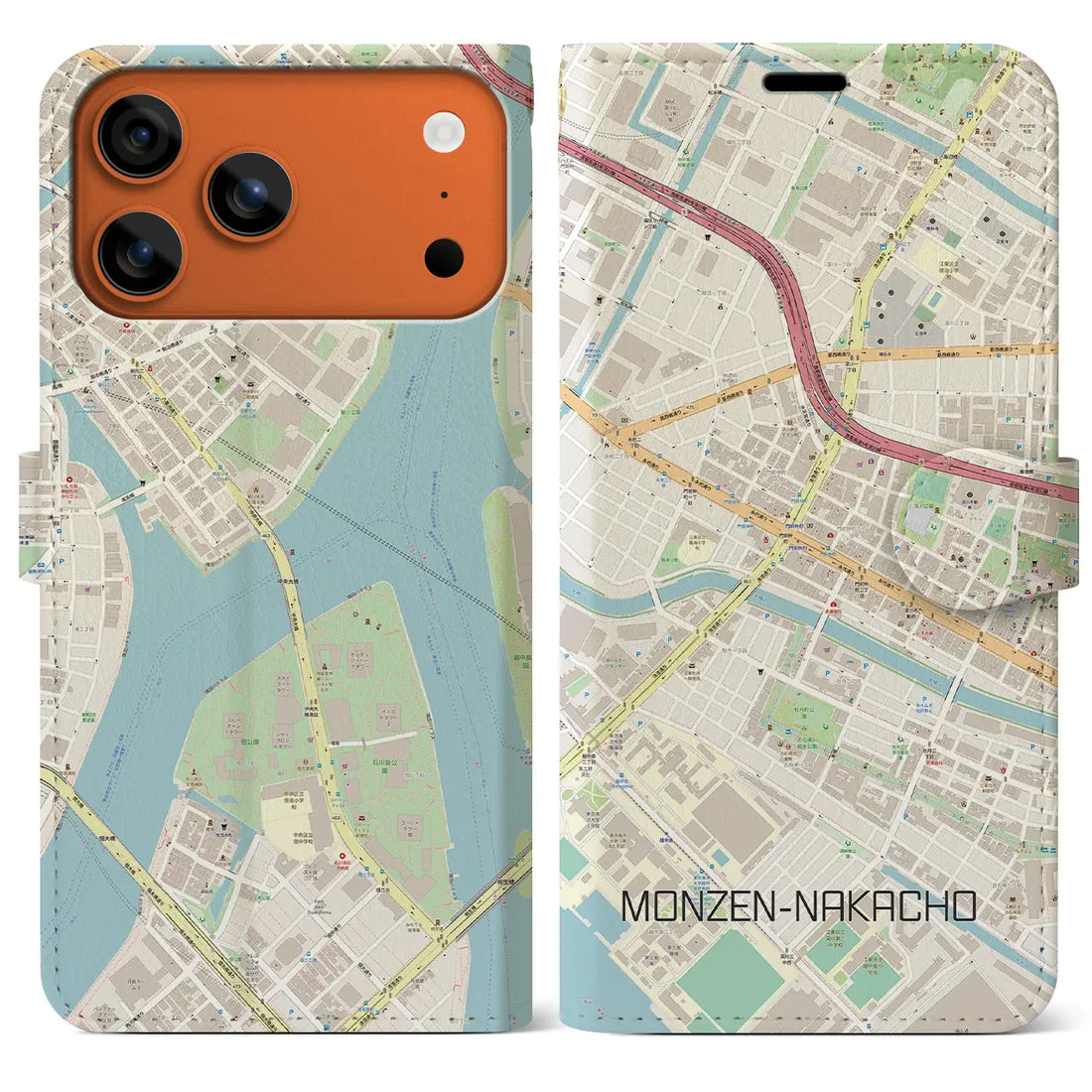 【門前仲町（東京都）】地図柄iPhoneケース（手帳タイプ）モノトーン・iPhone 17 Pro Max 用