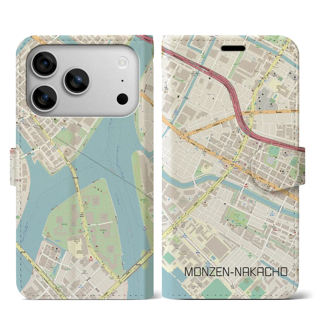 【門前仲町（東京都）】地図柄iPhoneケース（手帳タイプ）