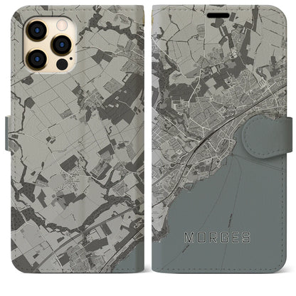 【モルジュ（スイス）】地図柄iPhoneケース（手帳タイプ）モノトーン・iPhone 12 Pro Max 用