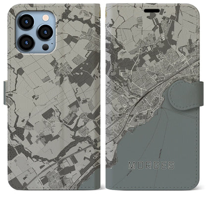 【モルジュ（スイス）】地図柄iPhoneケース（手帳タイプ）モノトーン・iPhone 13 Pro Max 用