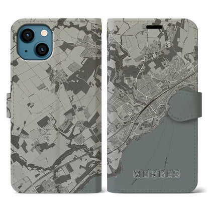 【モルジュ（スイス）】地図柄iPhoneケース（手帳タイプ）モノトーン・iPhone 13 用