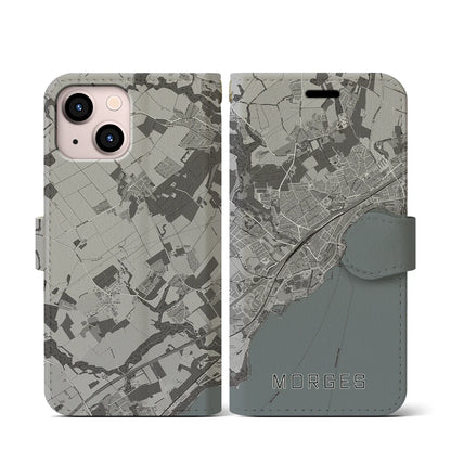 【モルジュ（スイス）】地図柄iPhoneケース（手帳タイプ）モノトーン・iPhone 13 mini 用