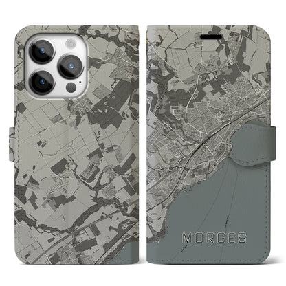 【モルジュ（スイス）】地図柄iPhoneケース（手帳タイプ）モノトーン・iPhone 14 Pro 用