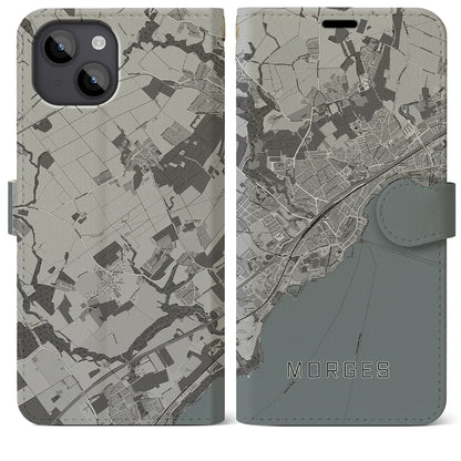 【モルジュ（スイス）】地図柄iPhoneケース（手帳タイプ）モノトーン・iPhone 14 Plus 用