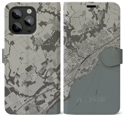 【モルジュ（スイス）】地図柄iPhoneケース（手帳タイプ）モノトーン・iPhone 15 Pro Max 用