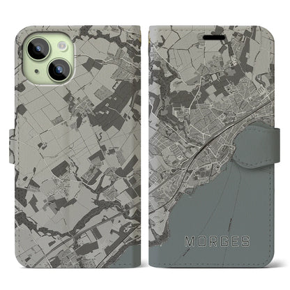 【モルジュ（スイス）】地図柄iPhoneケース（手帳タイプ）モノトーン・iPhone 15 用