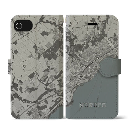 【モルジュ（スイス）】地図柄iPhoneケース（手帳タイプ）モノトーン・iPhone SE（第3 / 第2世代） / 8 / 7 / 6s / 6 用
