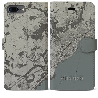 【モルジュ（スイス）】地図柄iPhoneケース（手帳タイプ）モノトーン・iPhone 8Plus /7Plus / 6sPlus / 6Plus 用