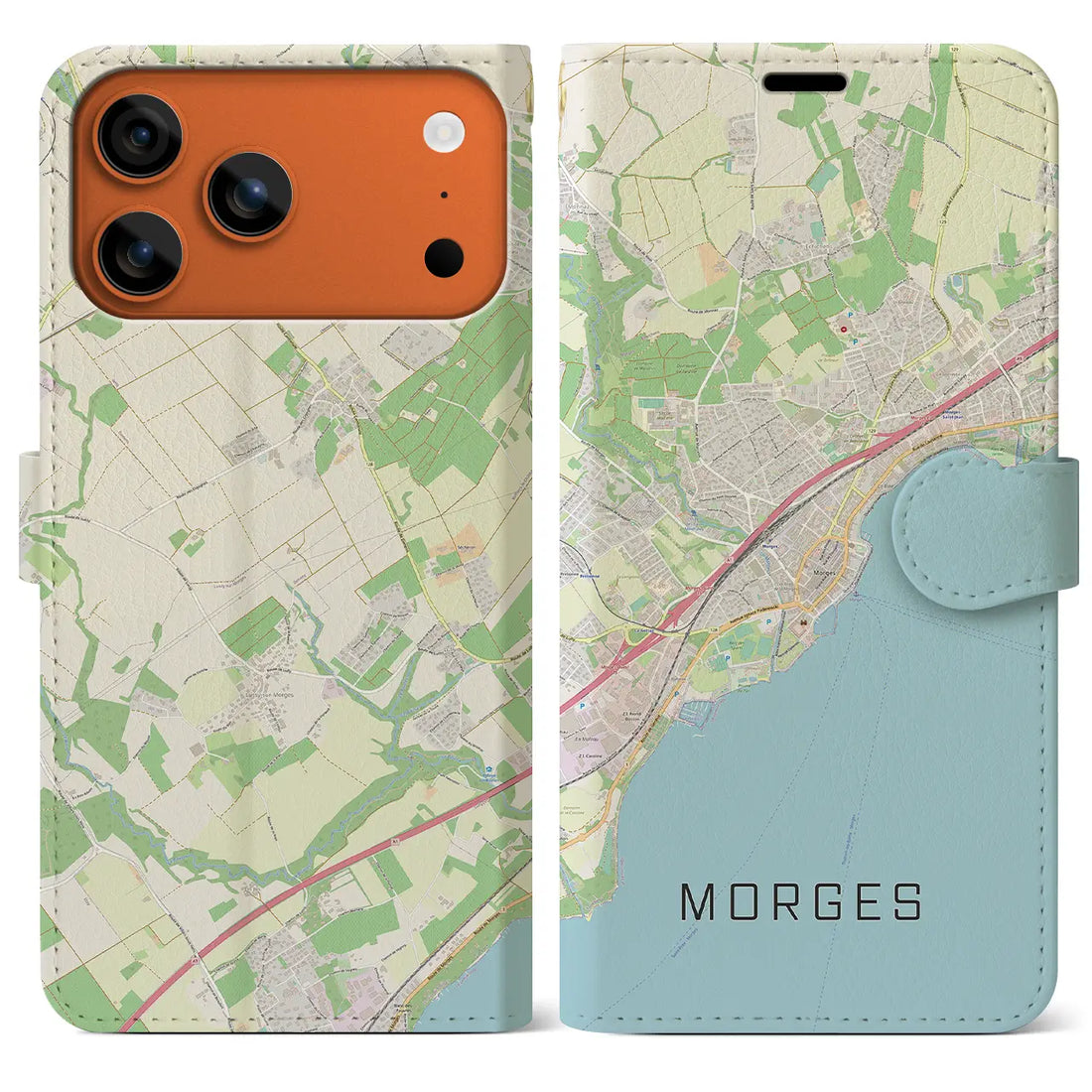 【モルジュ(スイス)】地図柄iPhoneケース(手帳タイプ)ナチュラル・iPhone 17 Pro Max 用