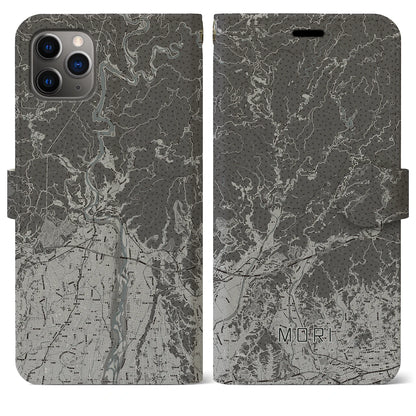 【森（静岡県）】地図柄iPhoneケース（手帳タイプ）モノトーン・iPhone 11 Pro Max 用