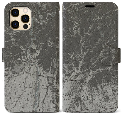【森（静岡県）】地図柄iPhoneケース（手帳タイプ）モノトーン・iPhone 12 Pro Max 用