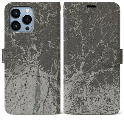 【森（静岡県）】地図柄iPhoneケース（手帳タイプ）モノトーン・iPhone 13 Pro Max 用