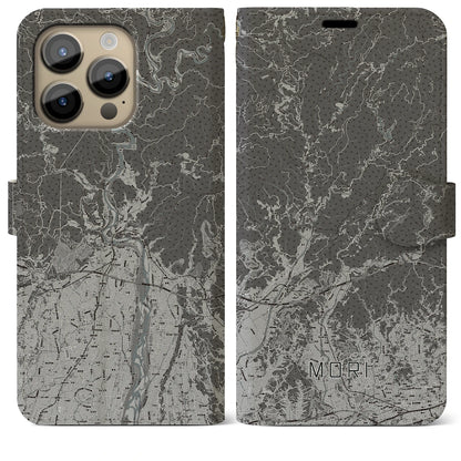 【森（静岡県）】地図柄iPhoneケース（手帳タイプ）モノトーン・iPhone 14 Pro Max 用