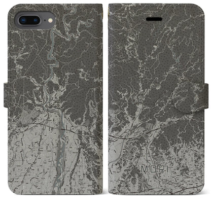 【森（静岡県）】地図柄iPhoneケース（手帳タイプ）モノトーン・iPhone 8Plus /7Plus / 6sPlus / 6Plus 用