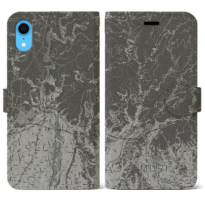 【森（静岡県）】地図柄iPhoneケース（手帳タイプ）モノトーン・iPhone XR 用