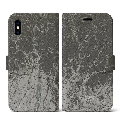 【森（静岡県）】地図柄iPhoneケース（手帳タイプ）モノトーン・iPhone XS / X 用