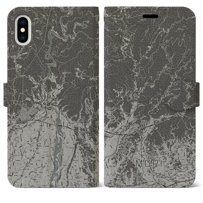 【森（静岡県）】地図柄iPhoneケース（手帳タイプ）モノトーン・iPhone XS Max 用