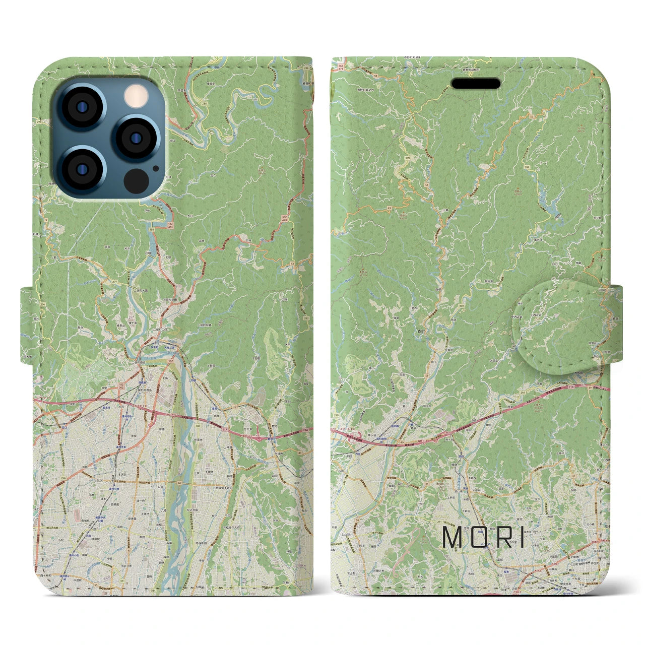 【森（静岡県）】地図柄iPhoneケース（手帳タイプ）