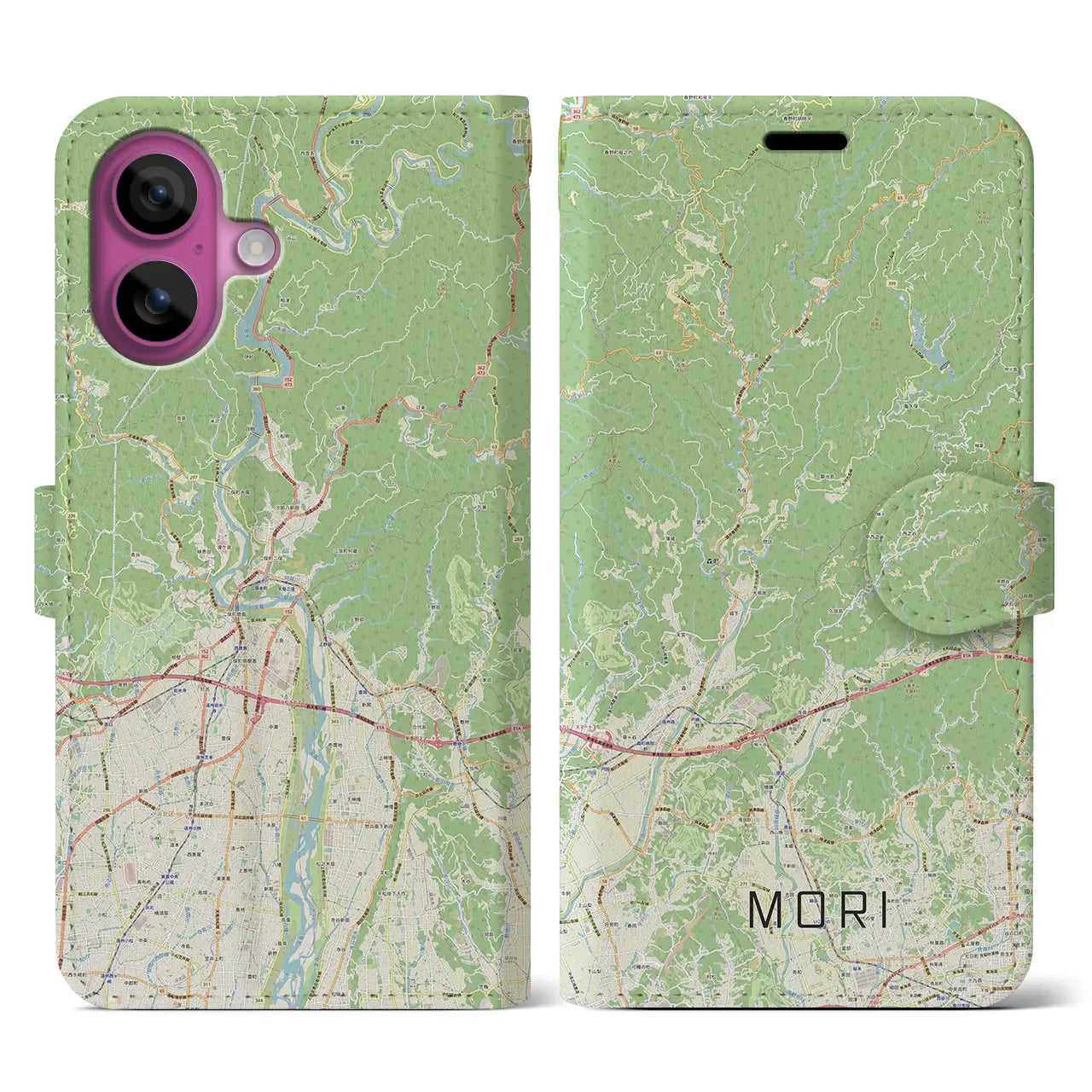 【森（静岡県）】地図柄iPhoneケース（手帳タイプ）ナチュラル・iPhone 16 Pro 用