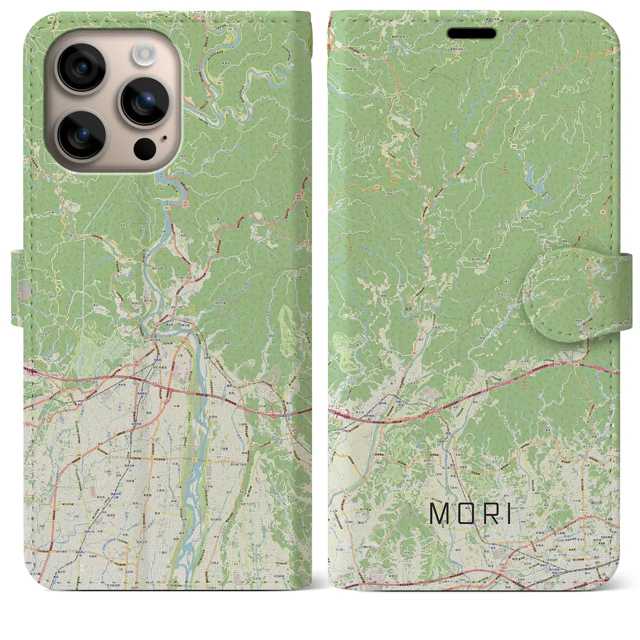 【森（静岡県）】地図柄iPhoneケース（手帳タイプ）ナチュラル・iPhone 16 Plus 用