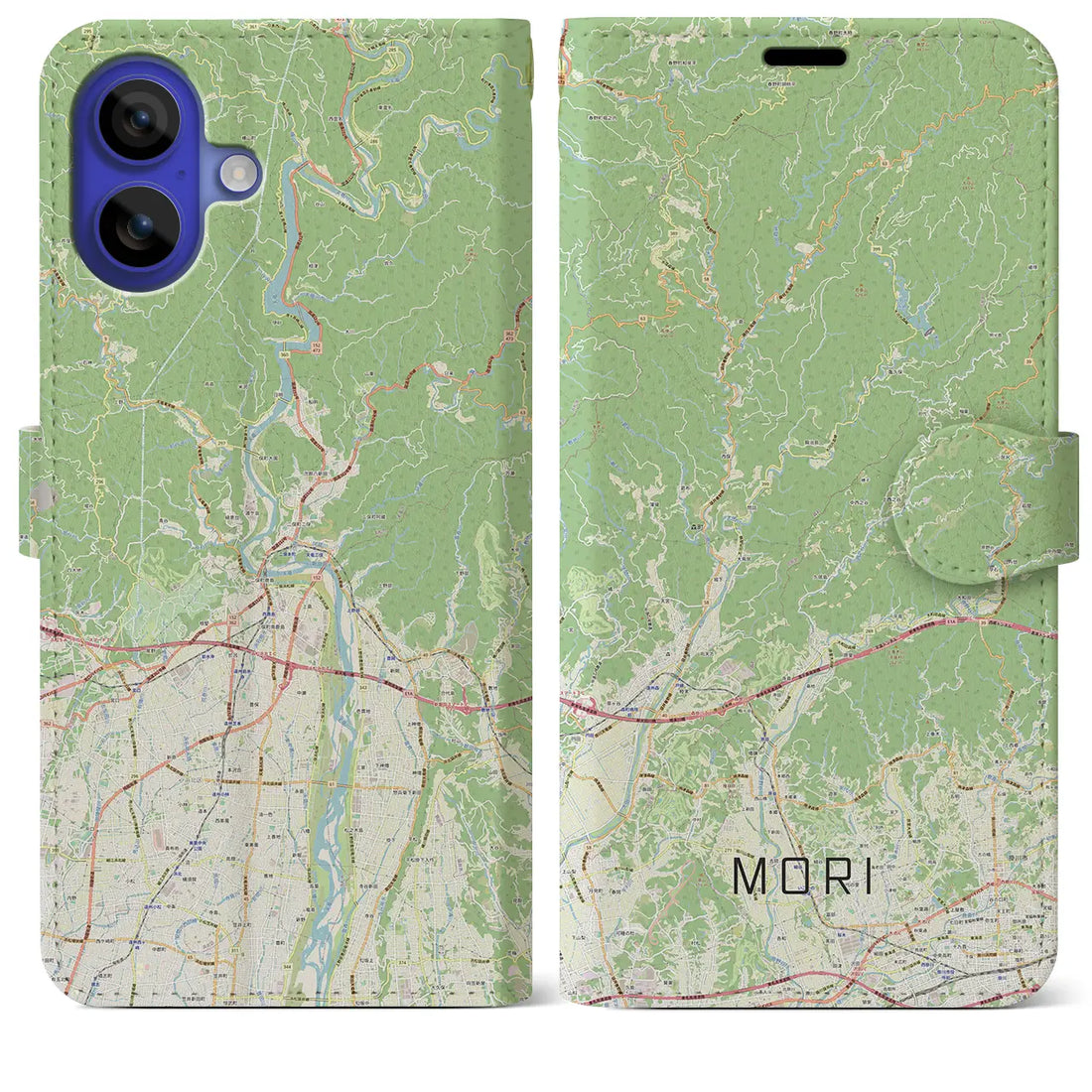 【森（静岡県）】地図柄iPhoneケース（手帳タイプ）ナチュラル・iPhone 16 Pro Max 用