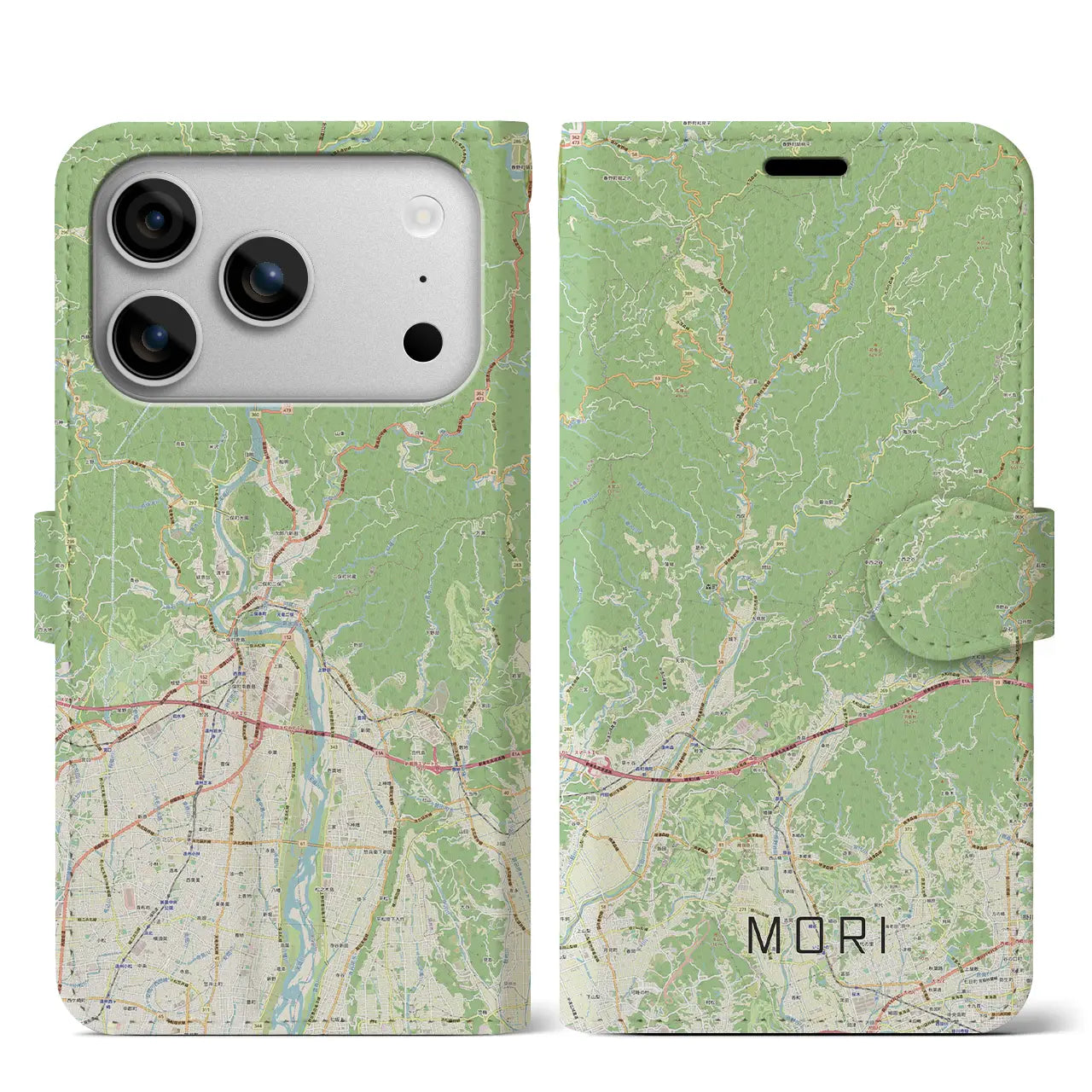 【森（静岡県）】地図柄iPhoneケース（手帳タイプ）