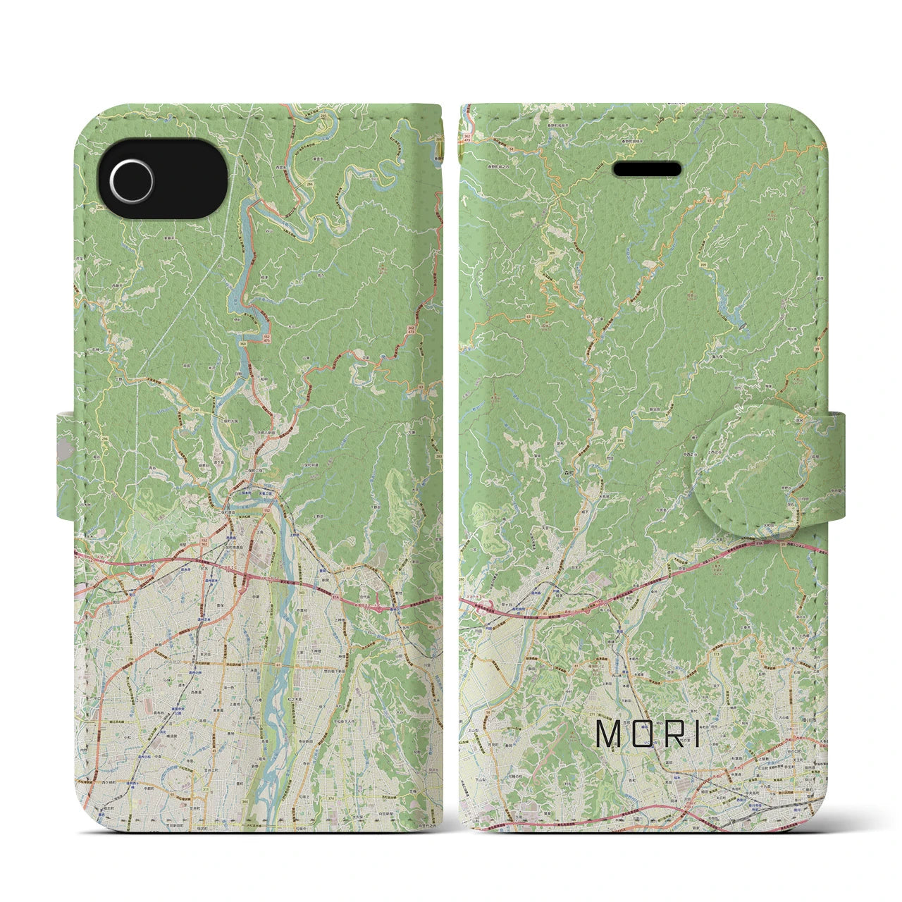 【森（静岡県）】地図柄iPhoneケース（手帳タイプ）