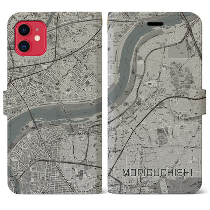 【守口市（大阪府）】地図柄iPhoneケース（手帳タイプ）モノトーン・iPhone 11 用