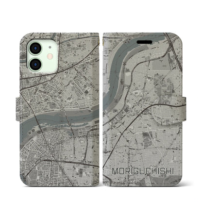 【守口市（大阪府）】地図柄iPhoneケース（手帳タイプ）モノトーン・iPhone 12 mini 用