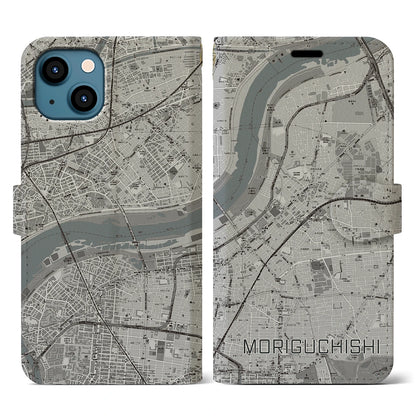 【守口市（大阪府）】地図柄iPhoneケース（手帳タイプ）モノトーン・iPhone 13 用