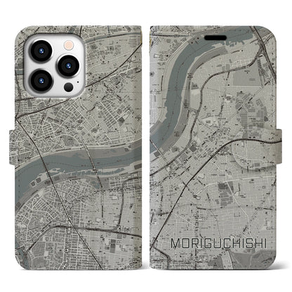 【守口市（大阪府）】地図柄iPhoneケース（手帳タイプ）モノトーン・iPhone 13 Pro 用