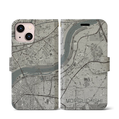 【守口市（大阪府）】地図柄iPhoneケース（手帳タイプ）モノトーン・iPhone 13 mini 用