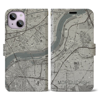 【守口市（大阪府）】地図柄iPhoneケース（手帳タイプ）モノトーン・iPhone 14 用