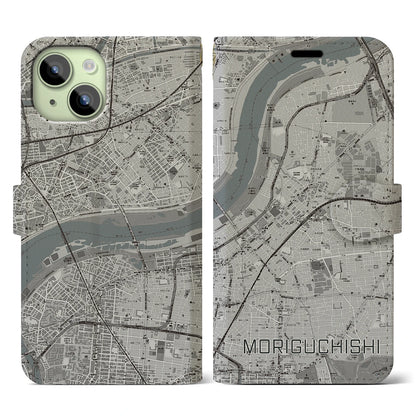 【守口市（大阪府）】地図柄iPhoneケース（手帳タイプ）モノトーン・iPhone 15 用