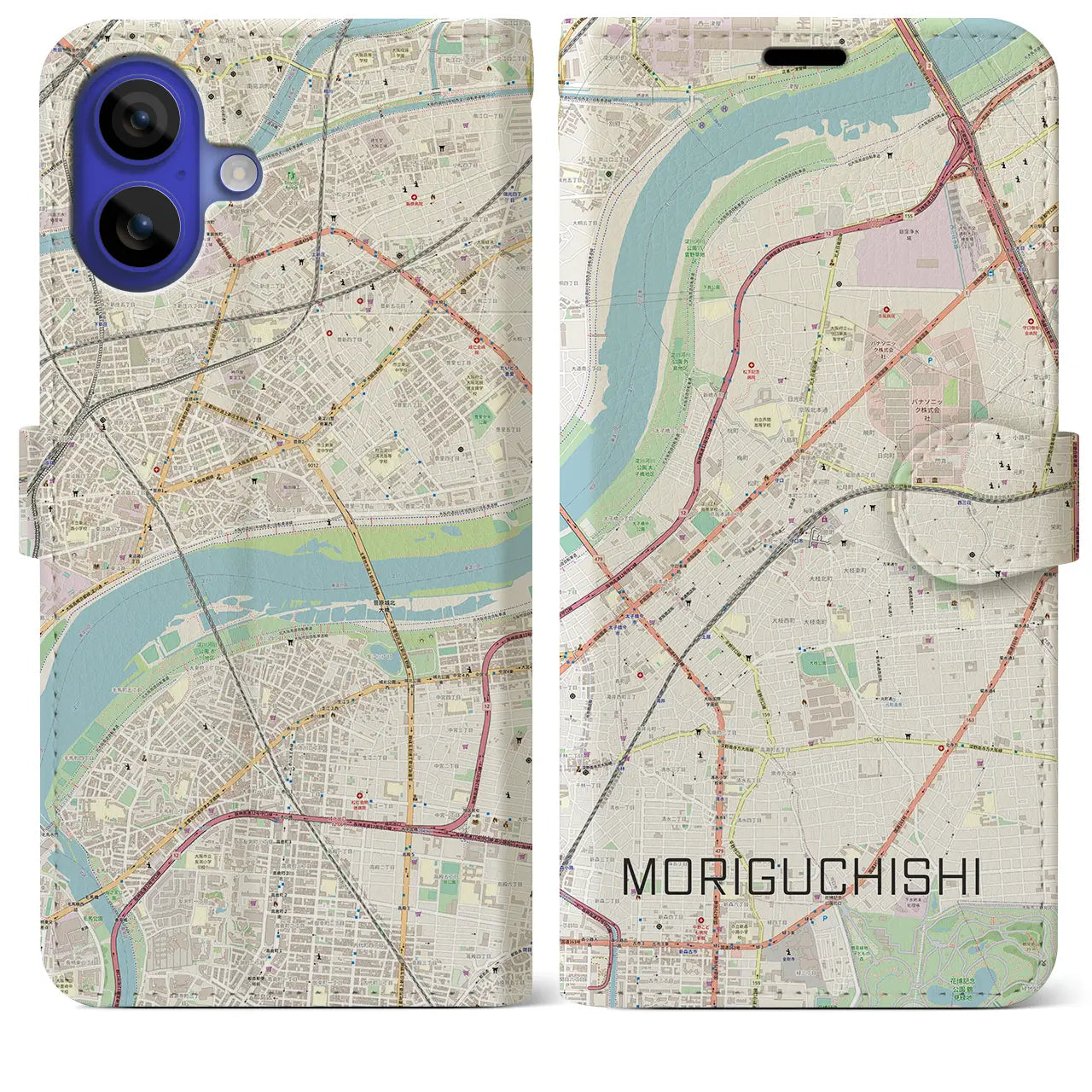 【守口市（大阪府）】地図柄iPhoneケース（手帳タイプ）ナチュラル・iPhone 16 Pro Max 用