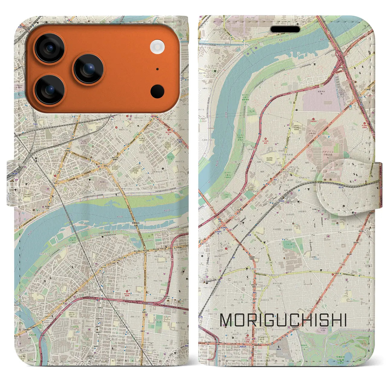 【守口市（大阪府）】地図柄iPhoneケース（手帳タイプ）