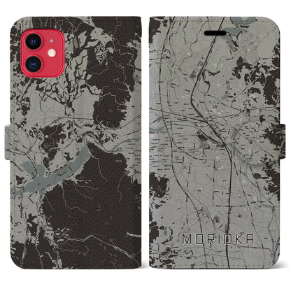 【盛岡（岩手県）】地図柄iPhoneケース（手帳タイプ）モノトーン・iPhone 11 用