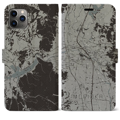 【盛岡（岩手県）】地図柄iPhoneケース（手帳タイプ）モノトーン・iPhone 11 Pro Max 用