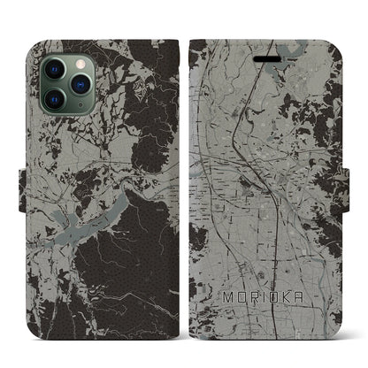 【盛岡（岩手県）】地図柄iPhoneケース（手帳タイプ）モノトーン・iPhone 11 Pro 用